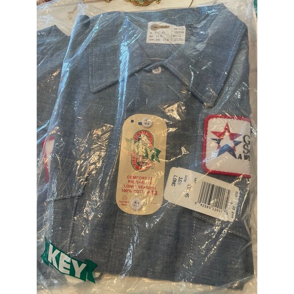 NEW KEY WORK DENIM SHIRTS blue gas service neck, 16 1/2 length 35 NWT set of 2 - Picture 2 of 9